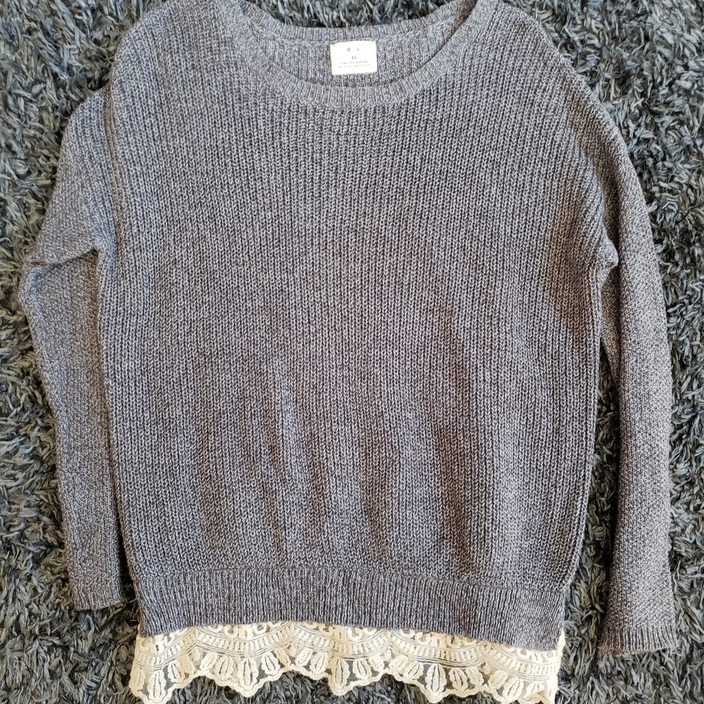 Oversized Knit Sweater with Lace